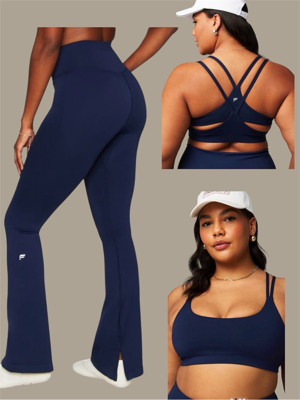 Fabletics Navy Sports Bra & Split Hem Flare Legging Set 2X